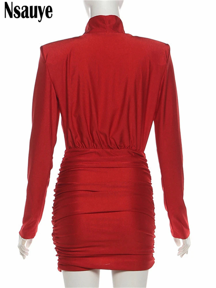 Nsauye Black Long Sleeve Mini Short Fashion Women Winter Dress Pullover Turtleneck Wrap Sexy Evening Party Night Club Dress 2025