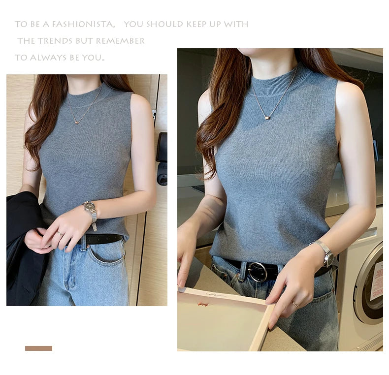 AOSSVIAO 2026 Summer Versatile Knit Sleeveless Tops Women Basic Solid Tank Tops Casual O-neck Slim Thin Tees Female Tops Vest