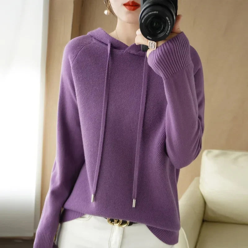 Hooded Sweater Woman Autumn Winter Long Sleeve Warm Bottoming Shirt Solid Casual Pullovers Knit Tops Korean Fashion Jumper 2025