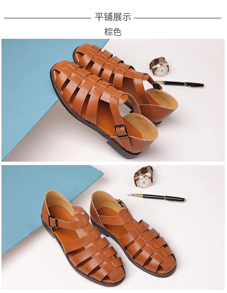 Summer Stylish Sandals for Man Leather Daily Roman Shoes Fashion Mens Business Dress Casual Comfortable Beach Footwear Flats