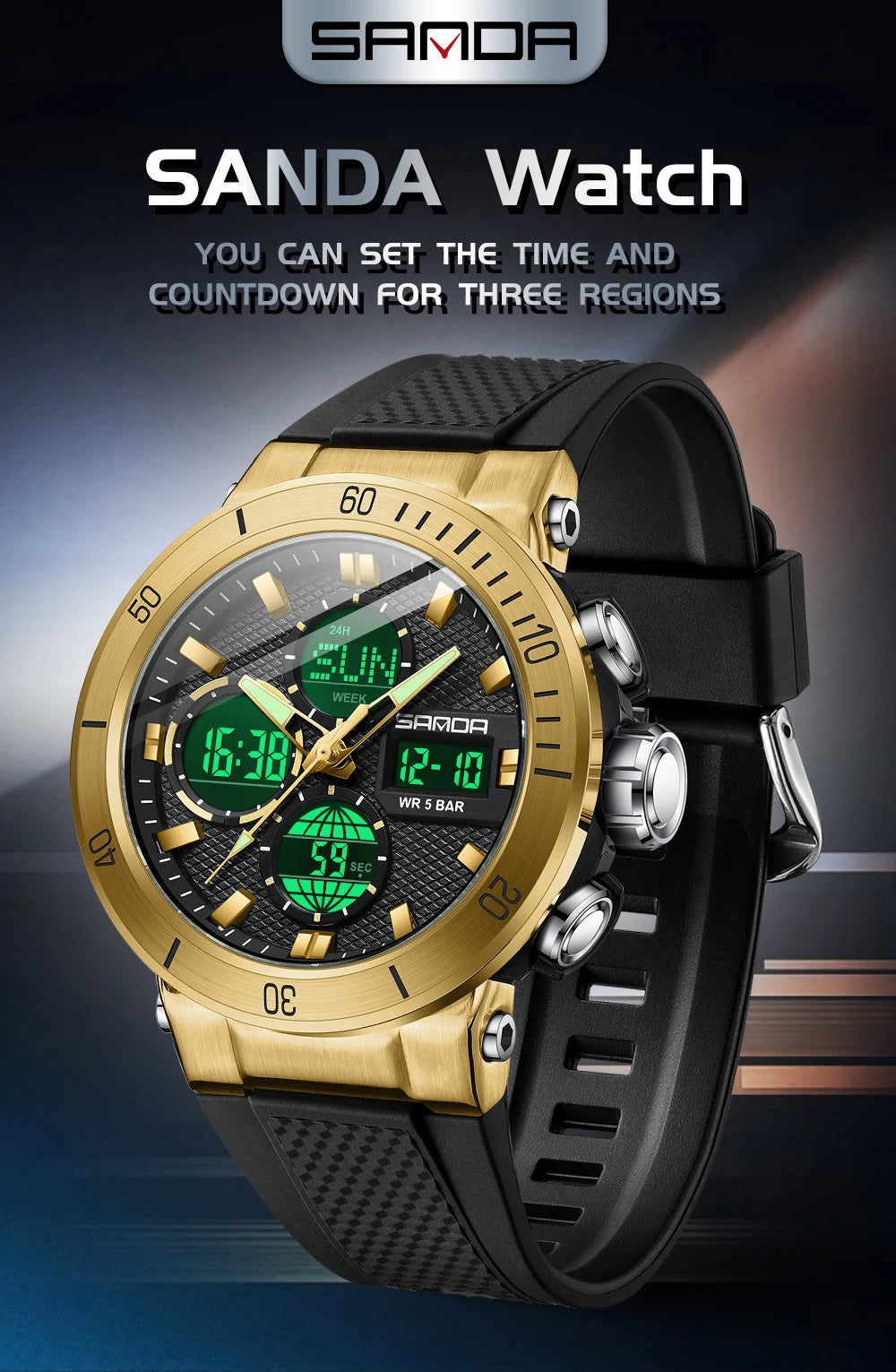 Fashion SANDA 2025 Top Brand 6191 Men New Countdown Stopwatch Waterproof Light Electronic Alarm Clock Time Led Digital Watches