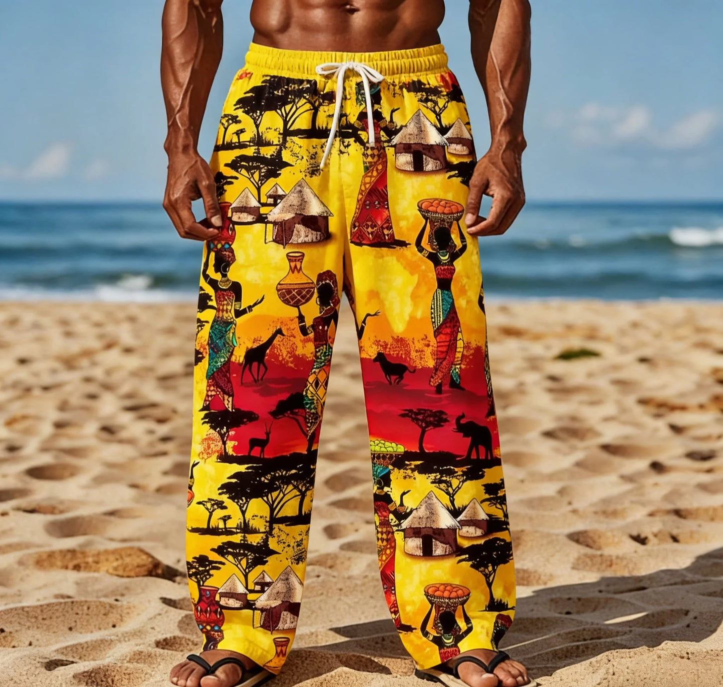 Men's Summer New Style Long Trousers With African Tribal Print Casual Pants