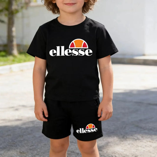 Kids Summer Letter Print T-shirt & Shorts Set Casual Sports Two-Piece Outfit for Boys Girls 3-12Y