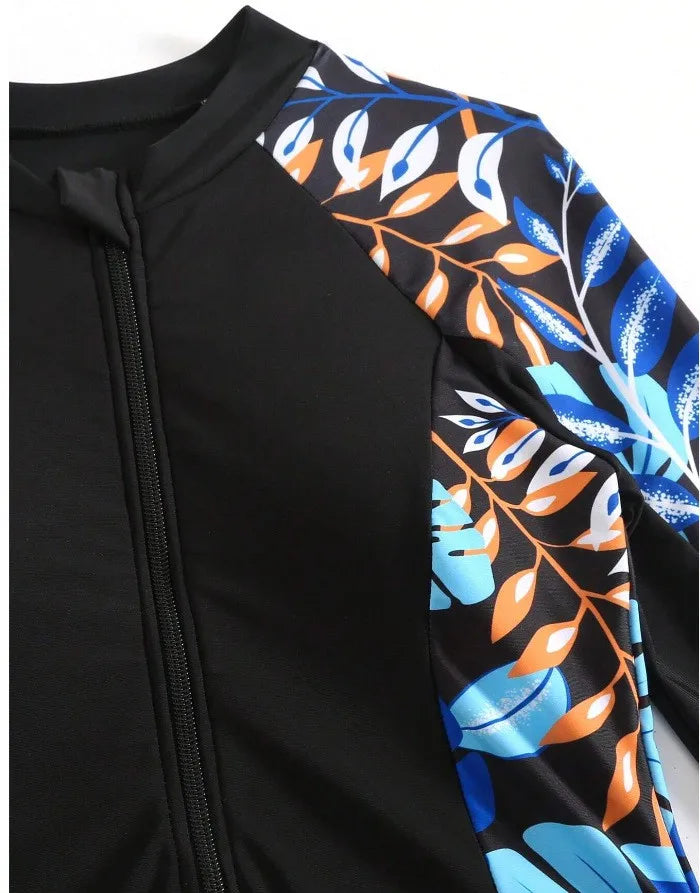 Burkini Femmes Swimwear Long Sleeve Black Tunic Swimsuit Full Leggings Front Zipper Swimming Suit Sun Protection Two Piece