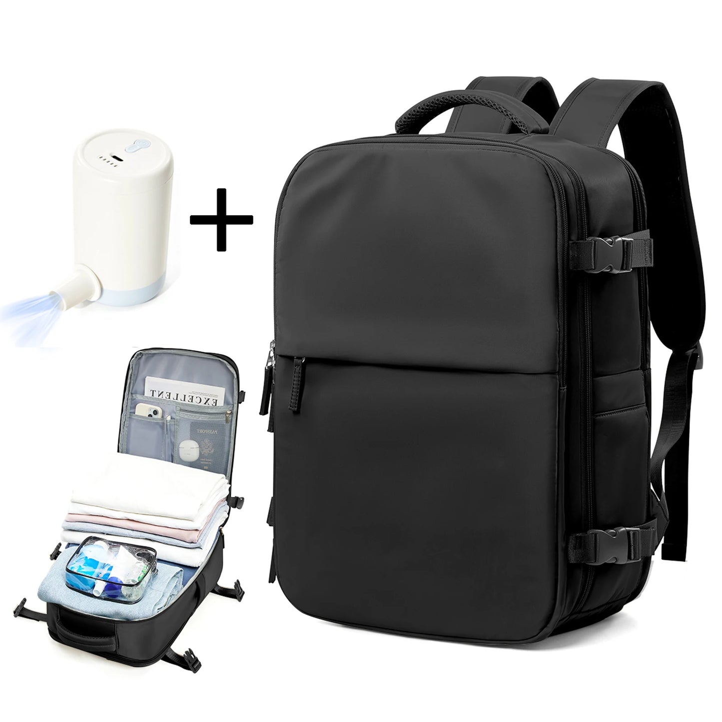 Travel Vacuum Backpack with Vacuum Compression Pump, Large Capacity Airplane Travel Backpack Women Men Expanded Laptop Backpack