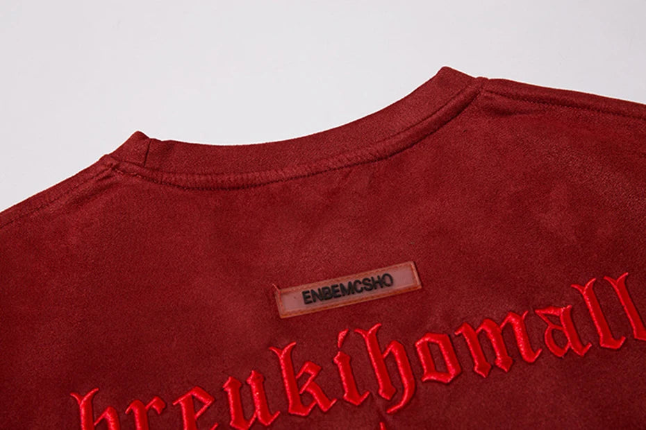Hip Hop Suede T Shirts Letter Embroidery Oversized Harajuku Streetwear Tshirts 2023 Men Summer Loose Casual Tee Shirt Tops