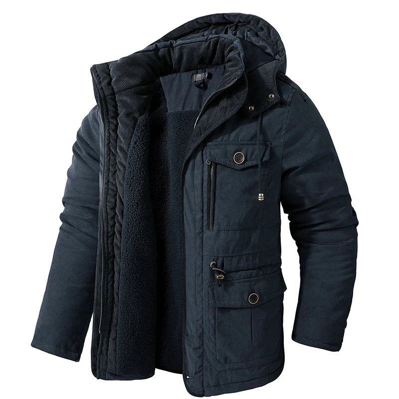 Men's Thicken Parkas Cashmere Fleece Coats Military Outdoor Warm Winter Jacket Cotton-Padded Male Windbreaker Hooded Outwear
