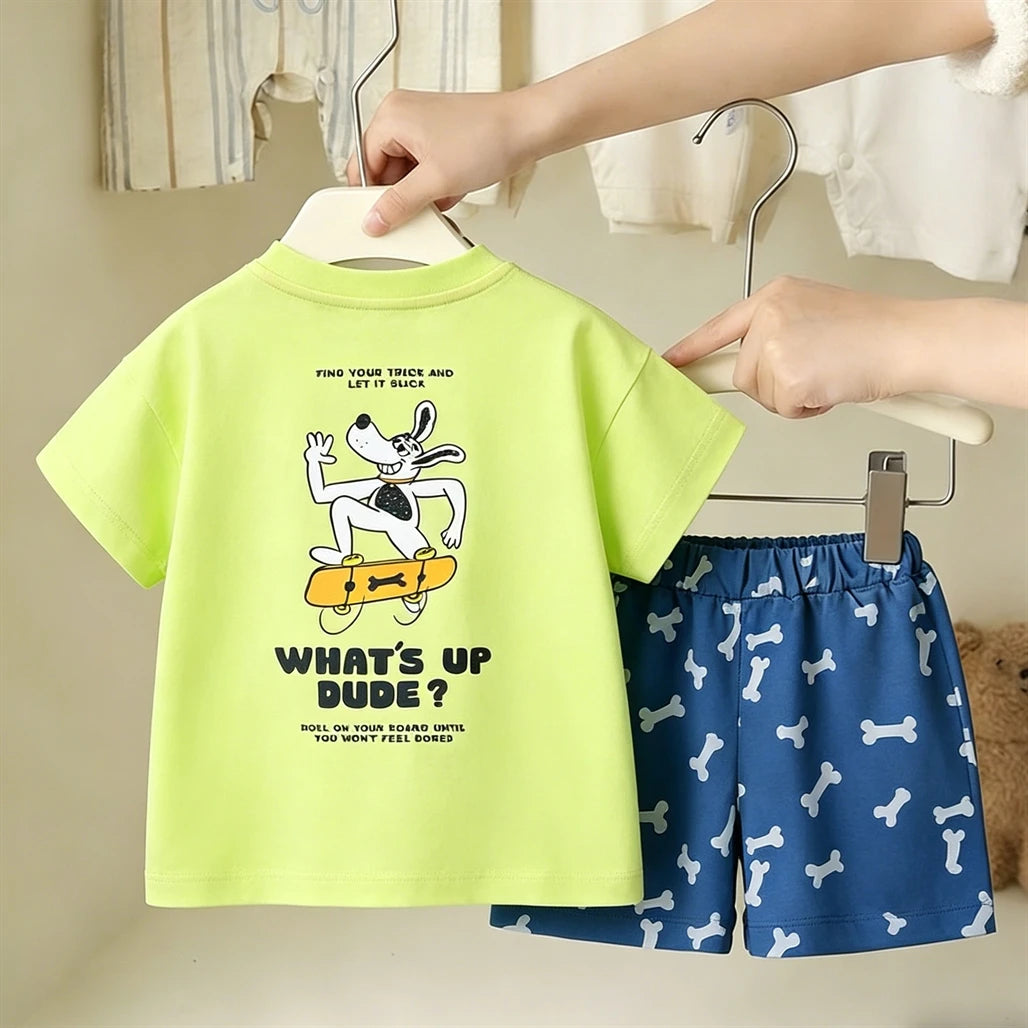 Casual Sports Clothes Short-sleeved Outfits For Kids Simple Fashion T-shirt Loose Shorts 2Piece Set Summer Clothes Boys Outfit