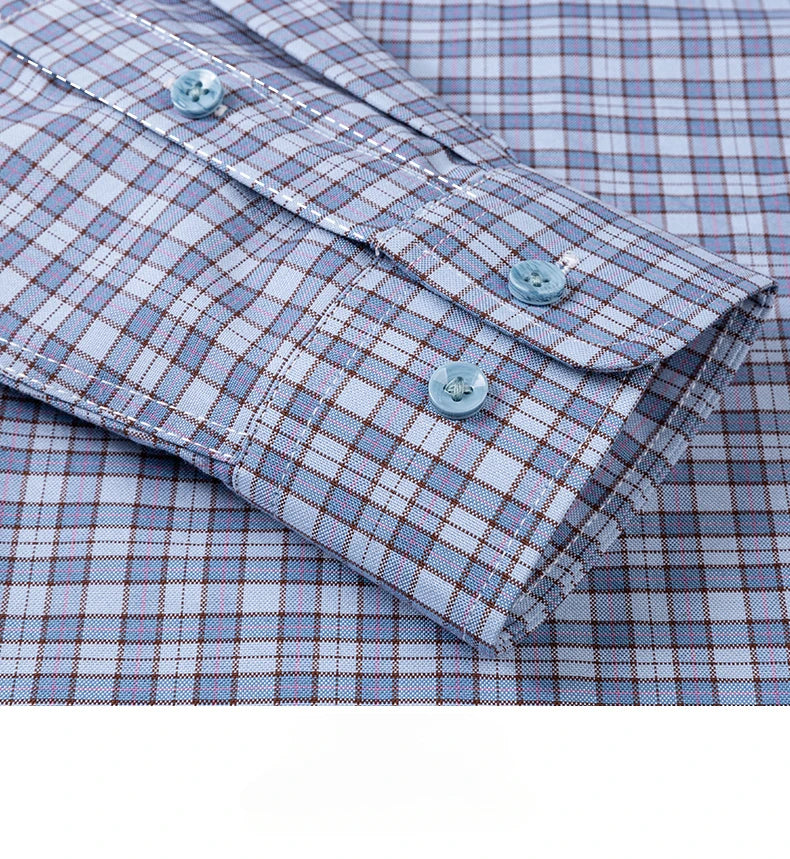 plus size 14xl 100%cotton long-sleeve shirts for men slim fit formal plain shirt soft plaid striped tops office elegants clothes