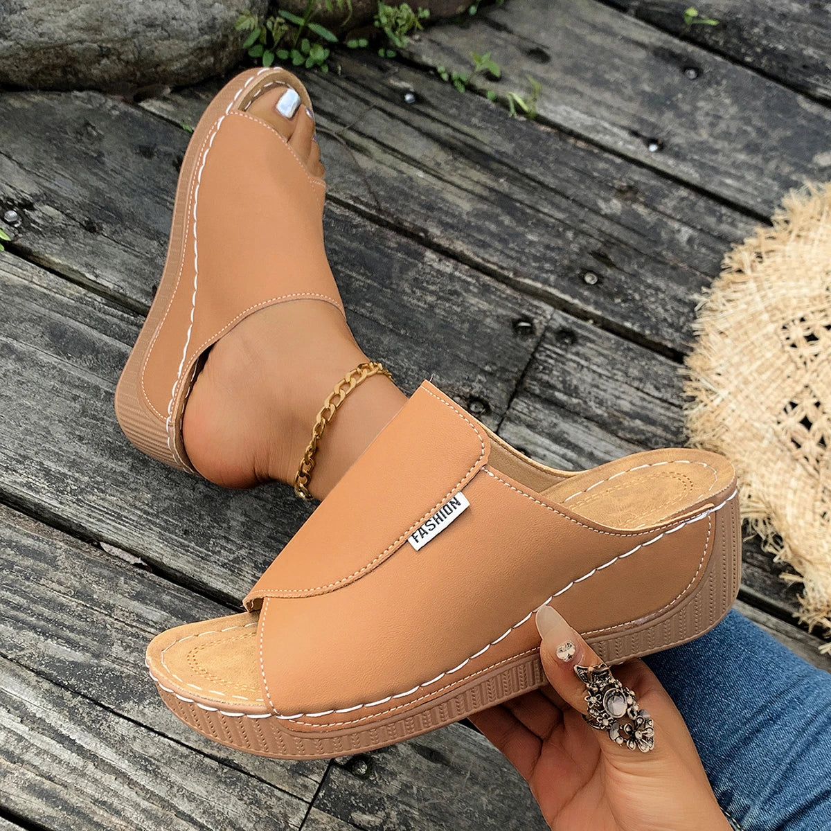 Minimalist Summer Women Sandals Fashion Thick Sole Wedge Heel Platform Slides Slip on Sandals Woman Slippers Female Footwear