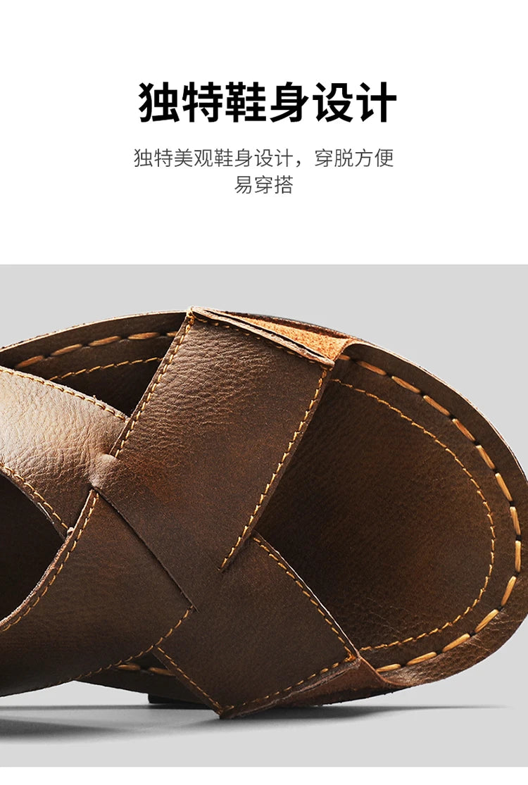 Summer Men Sandals Genuine Leather Mens Casual Shoes Outdoor Men Leather Sandals for Men Beach Shoes Roman mens Shoes