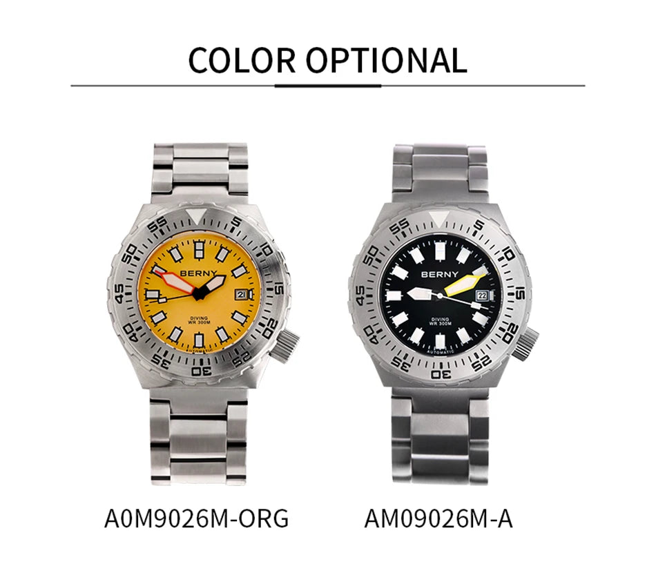 BERNY Automatic 30ATM Diver Men Watch Mechanical Wristwatches Waterproof Male Top Super Luminous Sapphire Sport Diving Watches