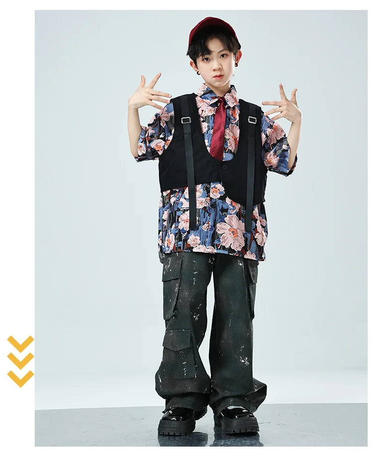 Kids Tracksuits Teens Stage Fashion Show Dance Clothes Boys Girls Suits Sets Vest Pant Shirt Children Jazz Hip Hop Costumes