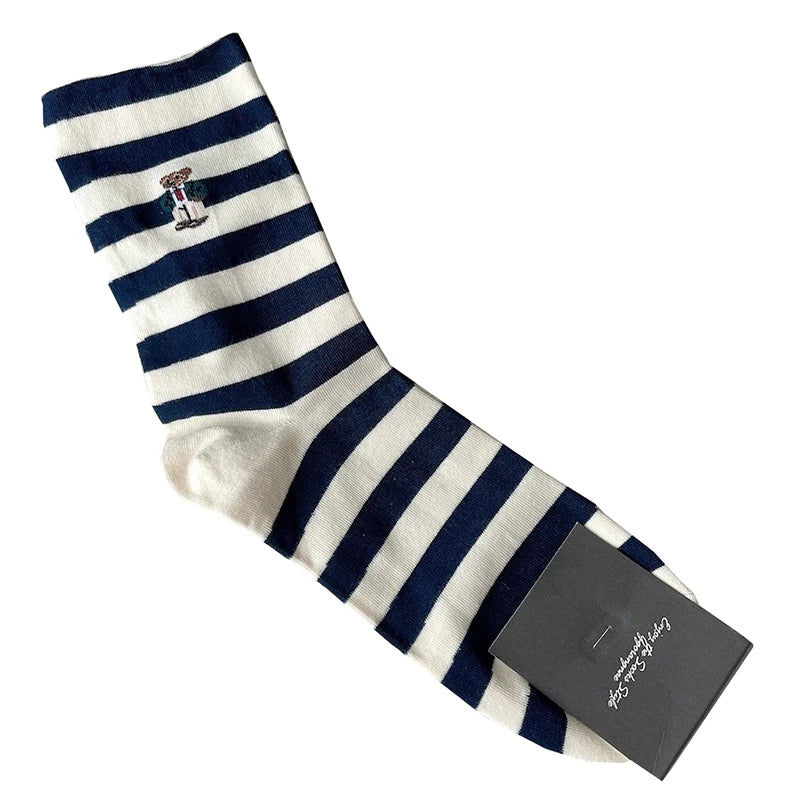 Good Quality Cartoon Gentleman Bear Men's Socks Cotton Harajuku Style Sport Boys Skateboard Novelty Breathable  Christmas Gifts