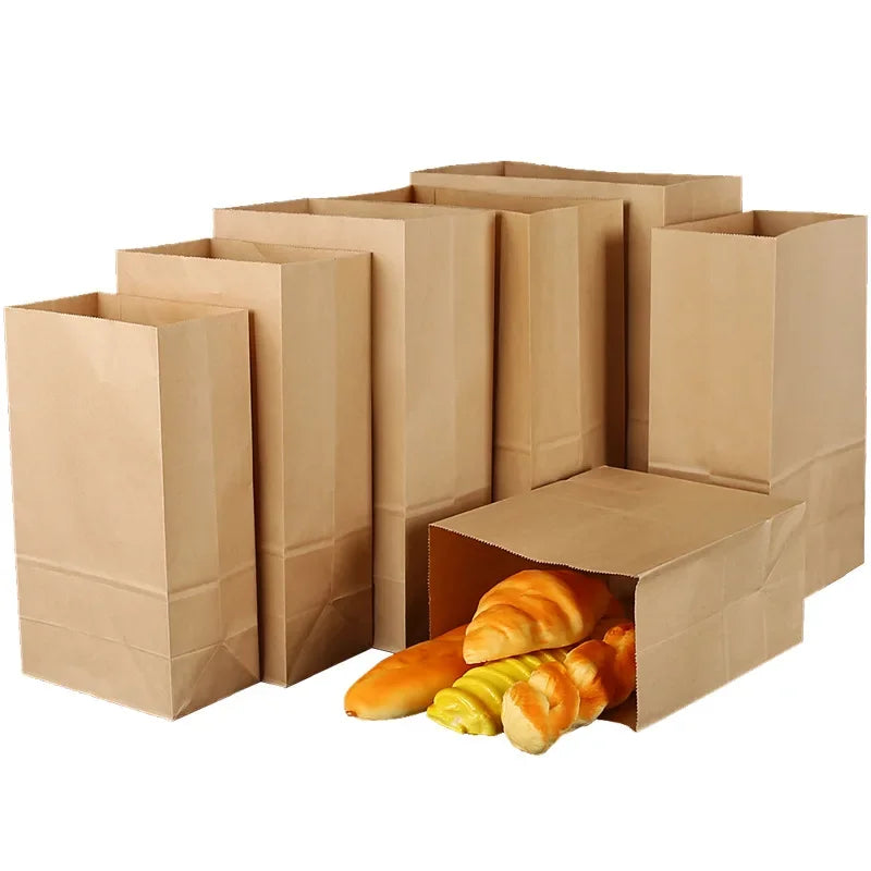 50/100pcs Lunch Paper Bags Kraft Paper Bags Recyclable Snack Bags Grocery Bags for Candy Sandwich Bread Food Storage