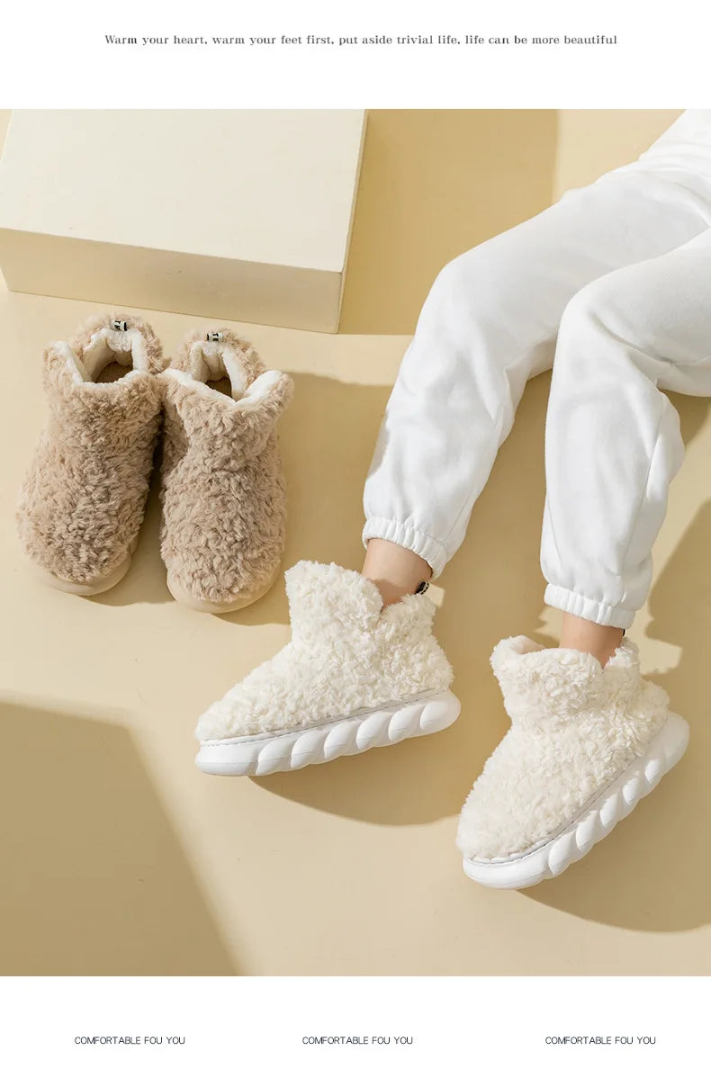 Comwarm Fur Slippers For Women Winter 2023 New Warm Cozy Furry Boots For Home Indoor Cute Soft Sole Plush Slides For Cotton Shoe