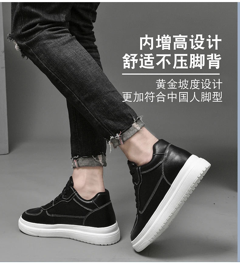 6 8 10cm Height Increasing Men Shoes High Quality Casual Leather Shoes Lace Up Platform Vulcanized Shoes Luxury Sneakers for Men