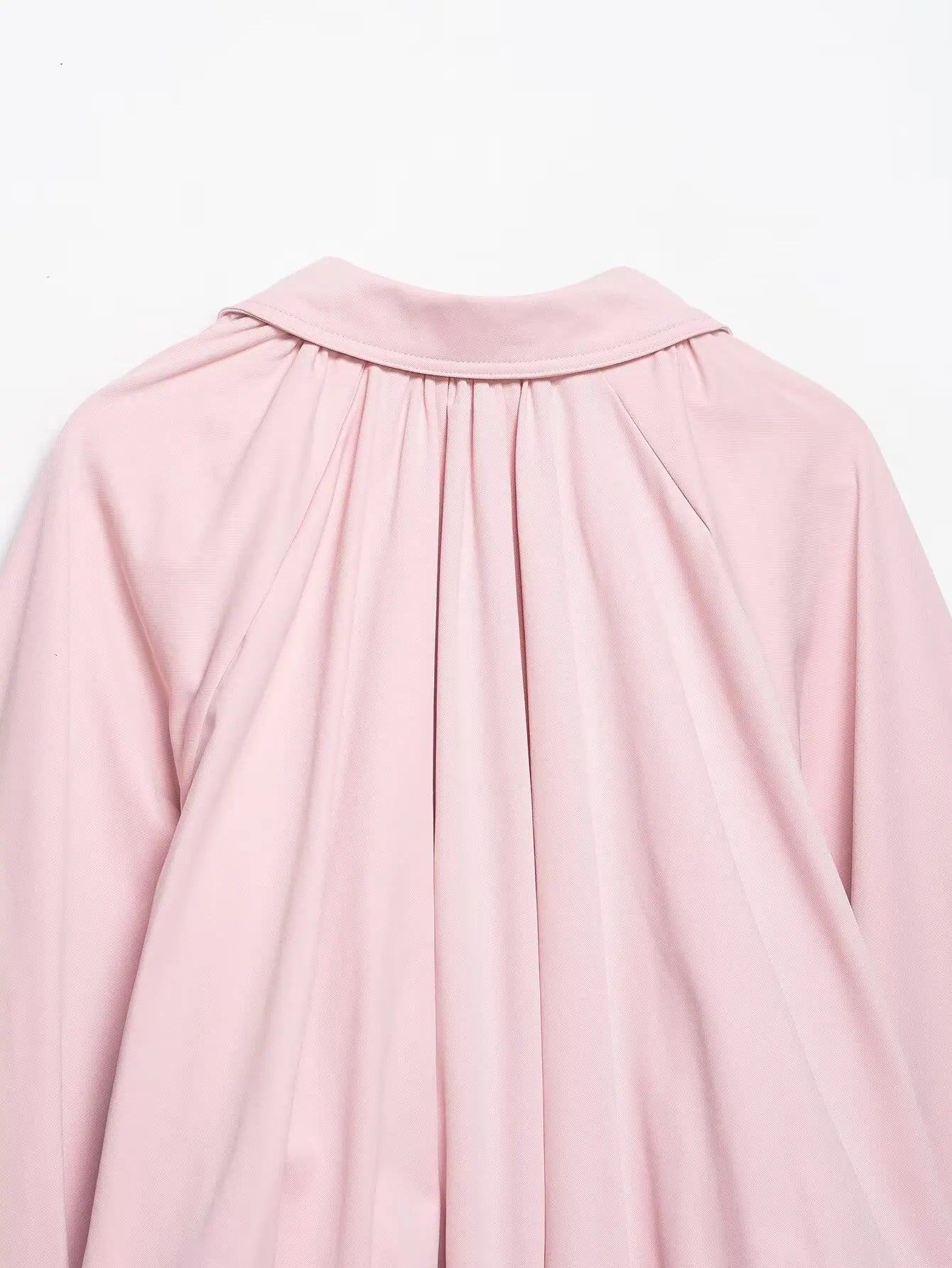 YENKYE New 2026 Women Pink Puff Sleeve Pleated Bomber Jacket Front Zipper Casual Loose Crop Coat