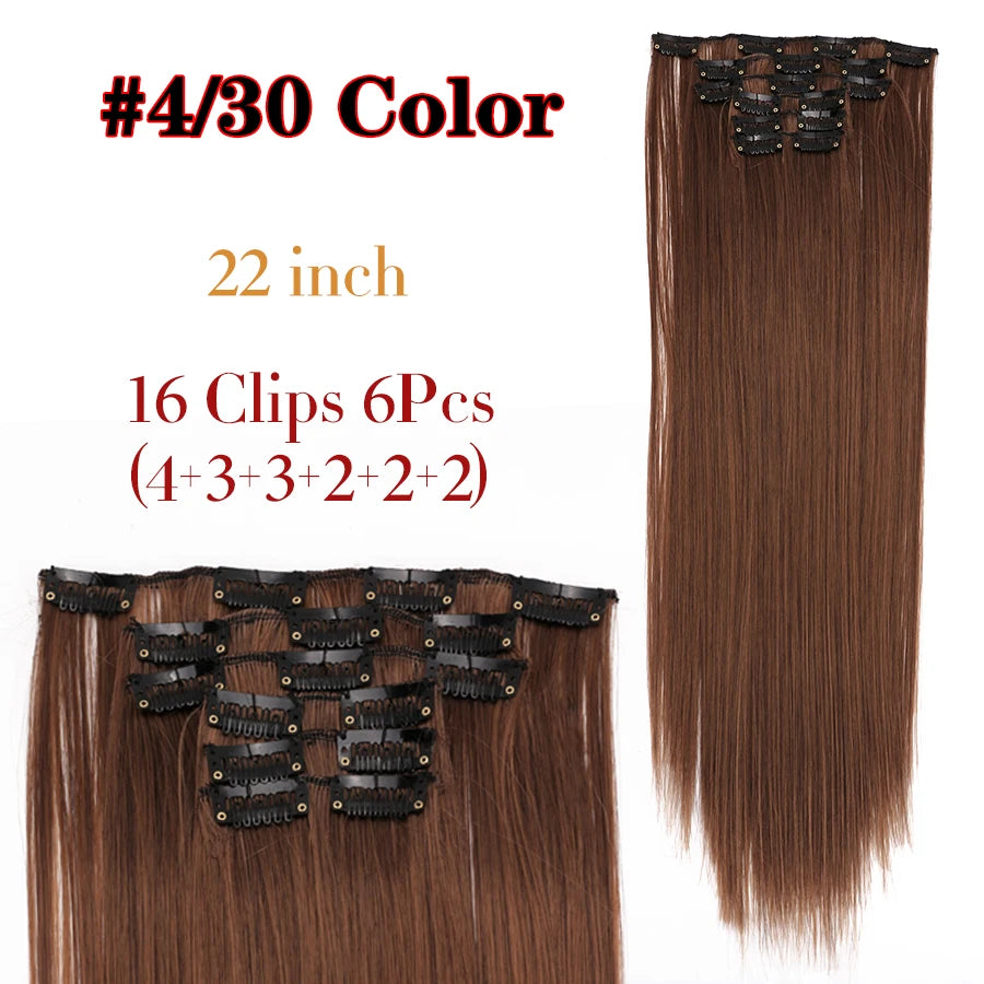 22 Inches Synthetic Long Straight Hairstyle 16 Clips 6Pcs/Set Hair Extensions Blonde Black Hairpieces Heat Resistant For Women