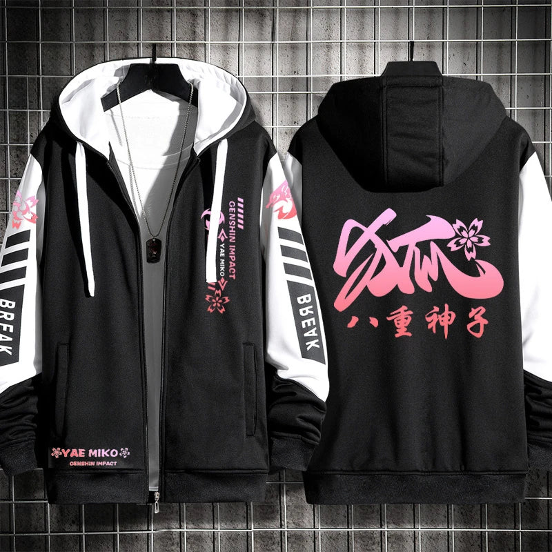 Anime Genshin Impact Yae Miko Cosplay Costumes Unisex 3D Hoodie Sweatshirt Zipper Hooded Jacket Outerwear