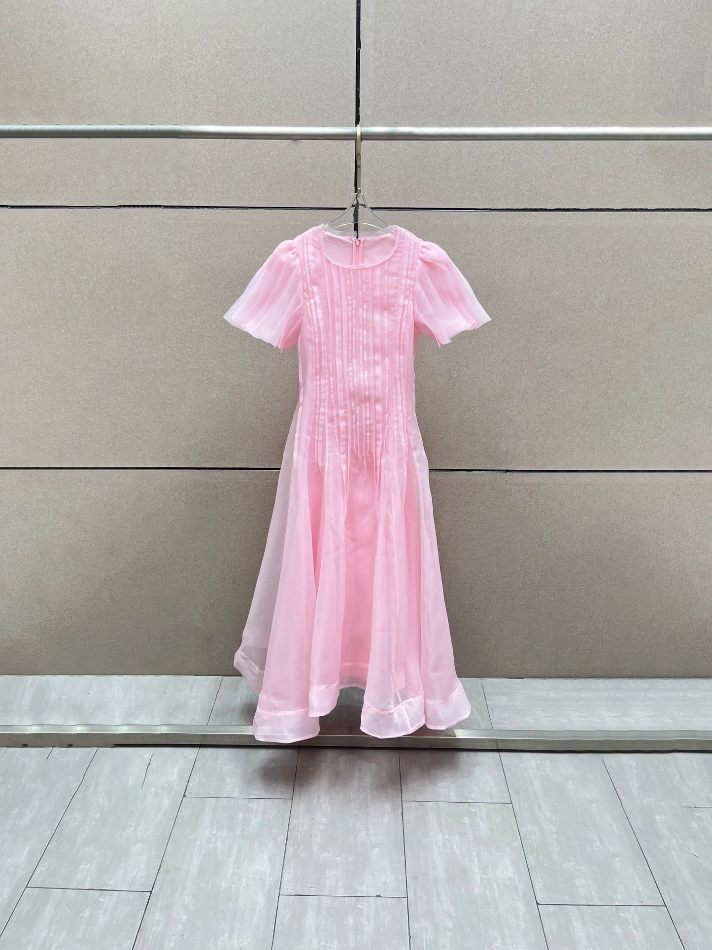Summer 2025 Women's round NeckDouble Layer FabricHeavy Work Short Sleeve Dress Y2K High Quality Fashion High Street A-Line Skirt
