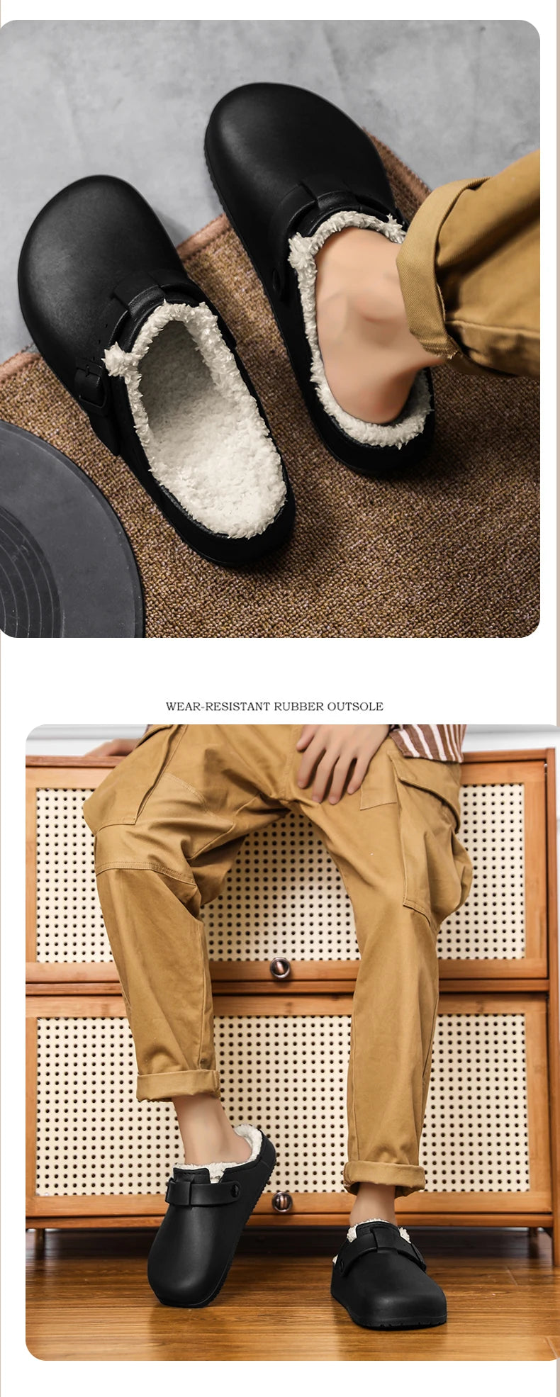 Winter Men Slippers Keep Warm Men Cotton Shoes with Fur Couple Home Slides Waterproof Flat Casual Shoes Indoor Outdoor Slippers