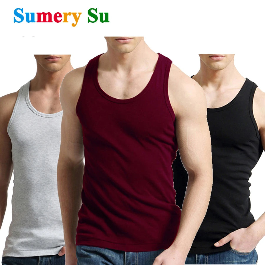 Tank Tops Men Fitness Cool Summer 100% Cotton Vest Male Sleeveless Tops Gym Slim Casual Undershirt Mens Gift 10 Colors 1PCS
