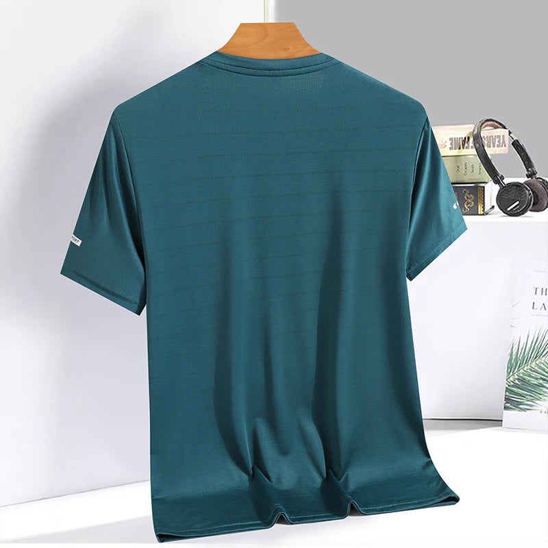 Summer ice silk short sleeved T-shirt for men and women, quick drying and breathable sports top, outdoor running duanT