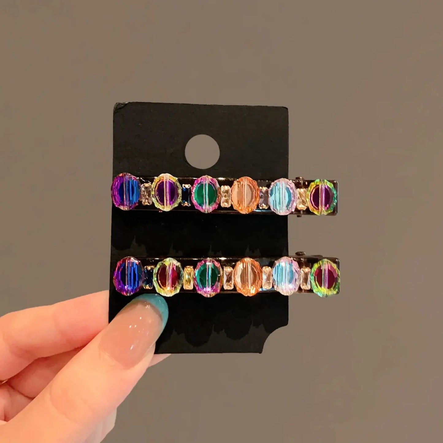 2Pcs Colorful Rhinestone Side Hair Clips for Women, Exquisite Light Luxury & Fashionable Versatile Design, High-End Bangs & Flya