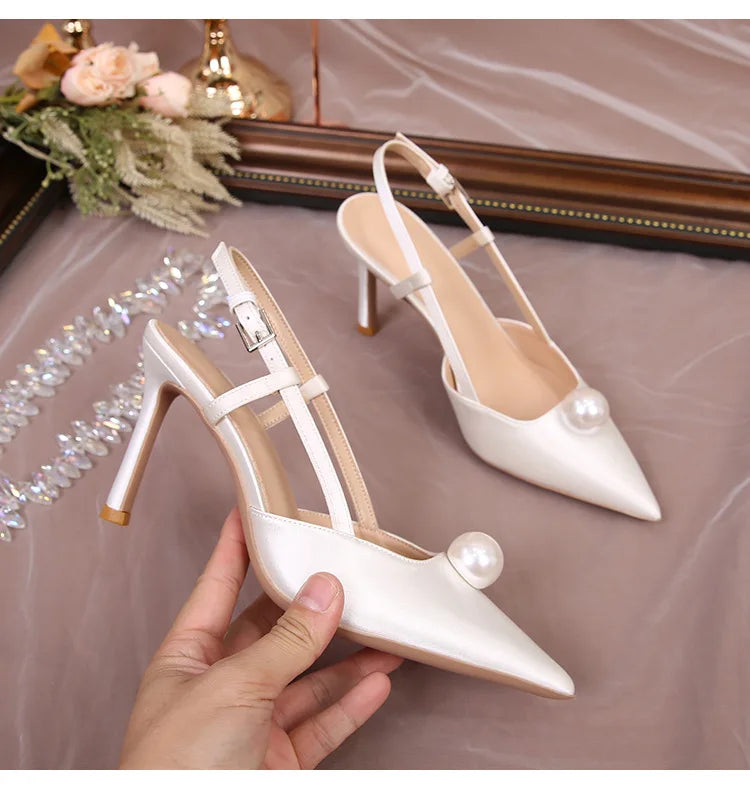 Female Wedding Shoes Summer New Pointed Toe Stiletto Sandals White Bridesmaid High Heels 6.5/8.5CM Pumps Women Chaussures Femme