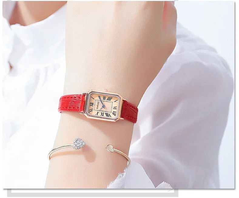 Fashion Retro Digital Dial Casual Watches Square Leather Strap Fashionable Clock Quartz Wristwatch for Women Gift