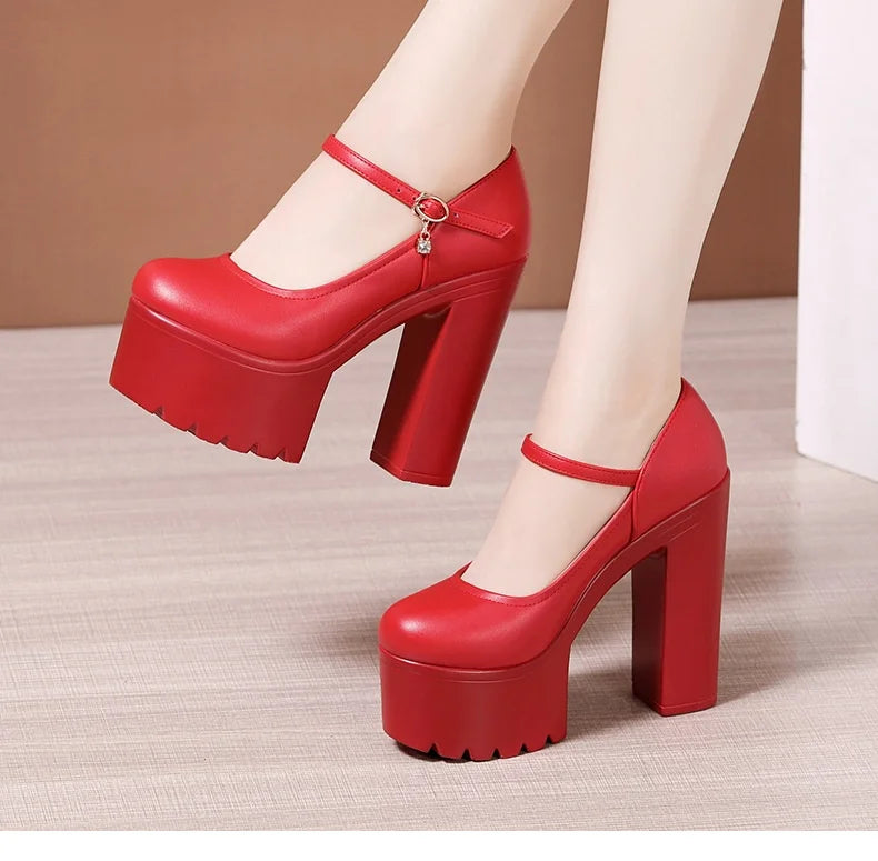 15cm Small Size 32-43 Fashion Red Silver White Wedding Shoes Women Pumps 2026 Fall Block High Heels Shoes Platform Model Partry