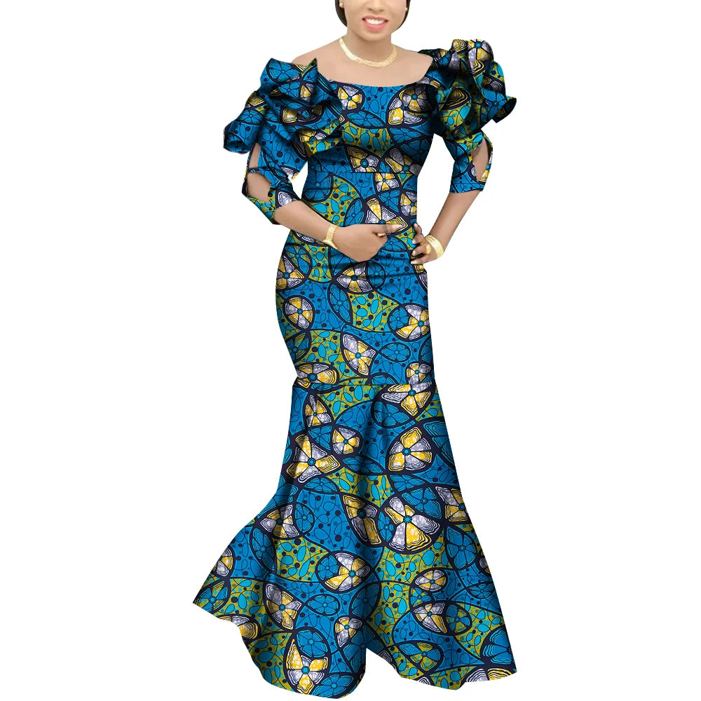 Fashion Robe Africaine Femme Elegant Maxi Long Dresses African Ankara Print Mermaid Dresses Dashiki Evening Gowns Wy9482