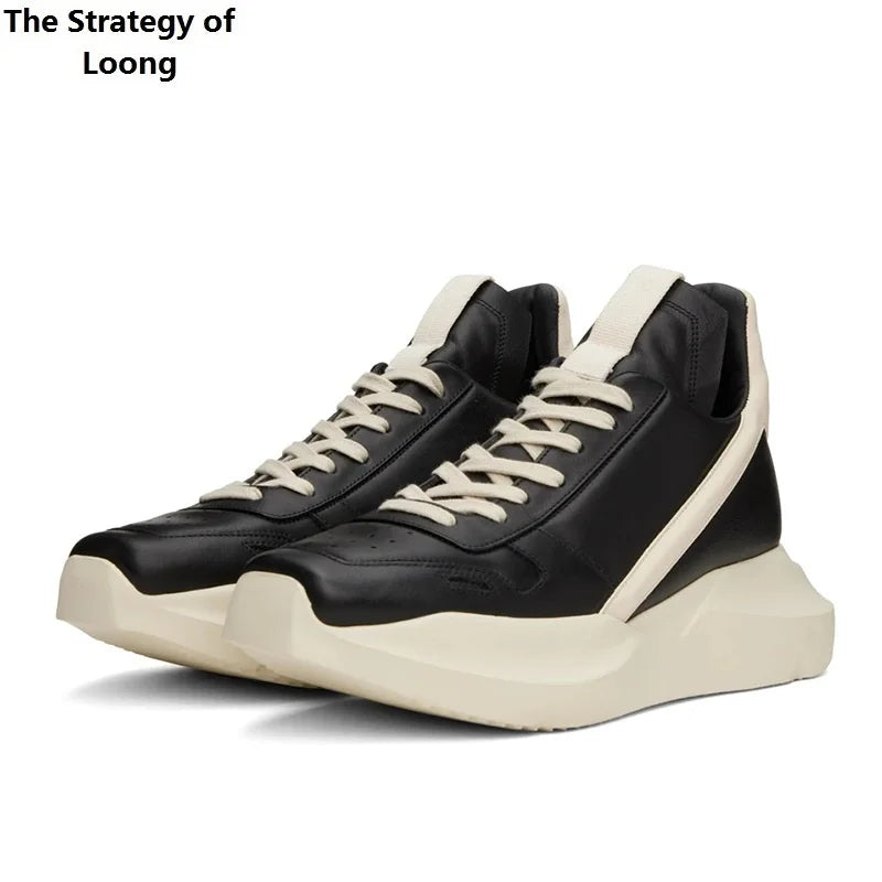 Spring Autumn New British Style Leisure Chunky Bottom Sewing Cross-tied Genuine Leather Men Casual Sneakers Male Board Shoes