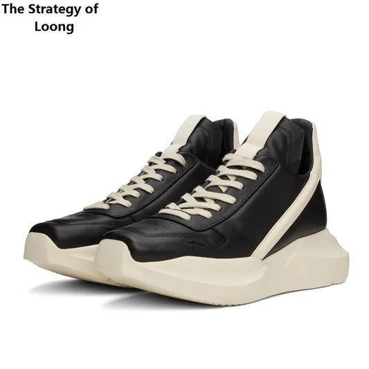 Spring Autumn New British Style Leisure Chunky Bottom Sewing Cross-tied Genuine Leather Men Casual Sneakers Male Board Shoes