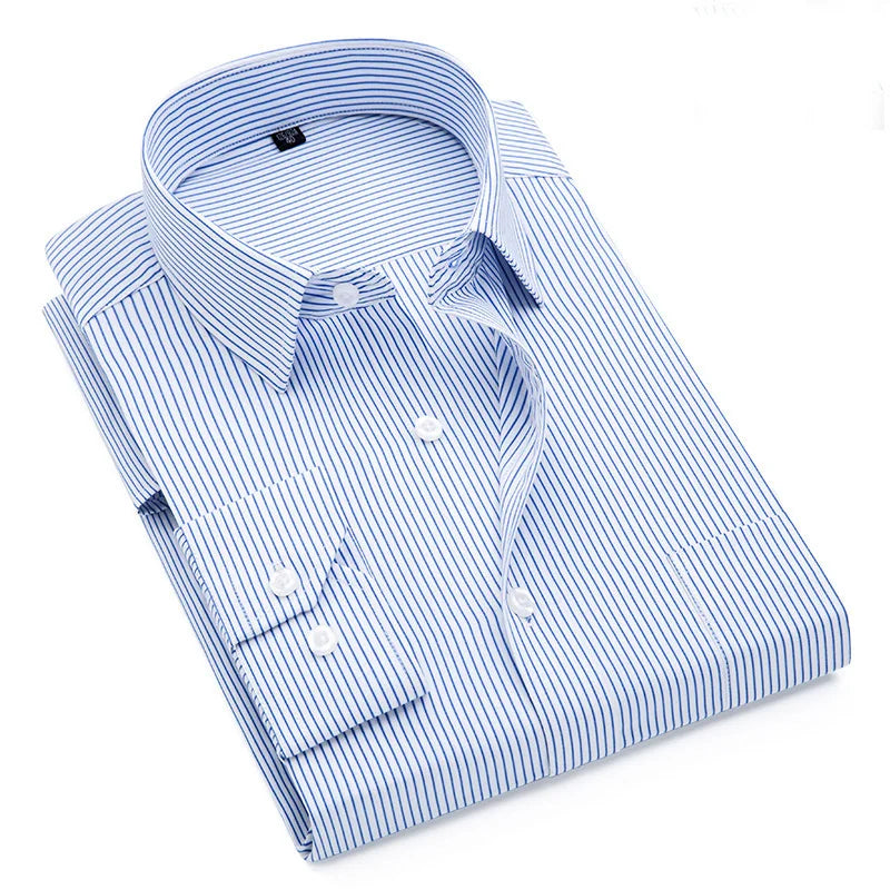 Quality Plus Size S To 8xl Formal Shirts for Men Striped Long Sleeved Non-iron Slim Fit Dress Shirts Twill Social Man's Clothing
