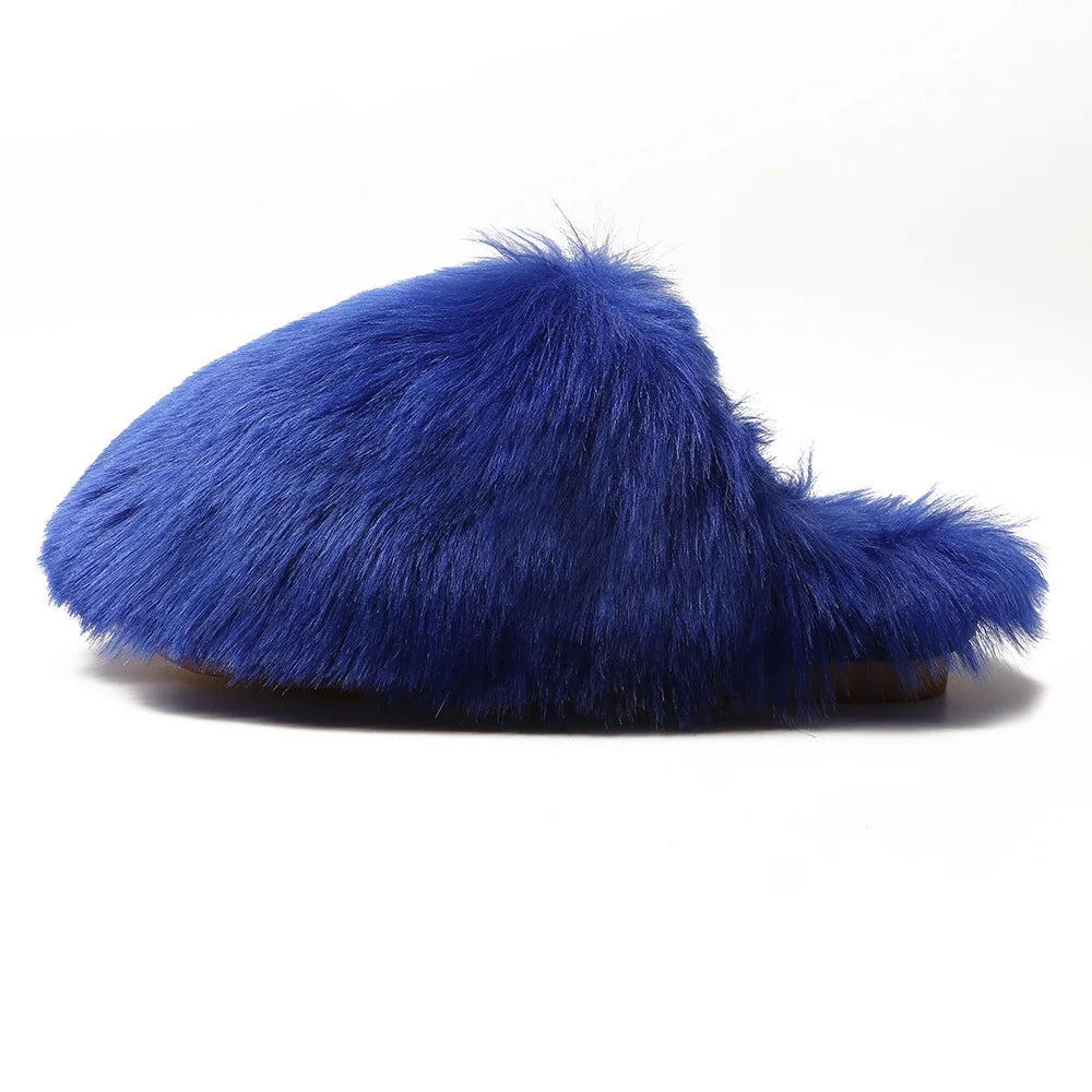 Ladies Winter High Quality Fox Fur Slippers Women Warm Fur Slides Girls Luxury Furry Slippers Soft Comfortable Home Cotton Shoes