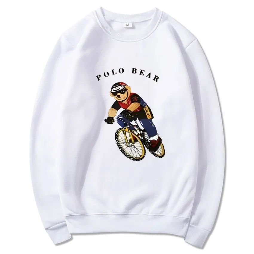 Men's casual and comfortable pullover, fashionable and versatile hooded sweatshirt with teddy bear pattern, sports shirt BAZAARHUBO