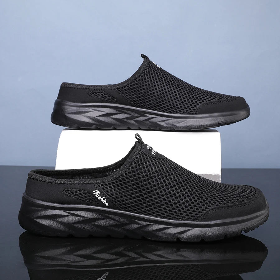 Half Slippers Outdoor High Quality Anti-slip Men Leisure Shoes Mesh Breathable Soft Comfortable Flat-bottomed Slippers
