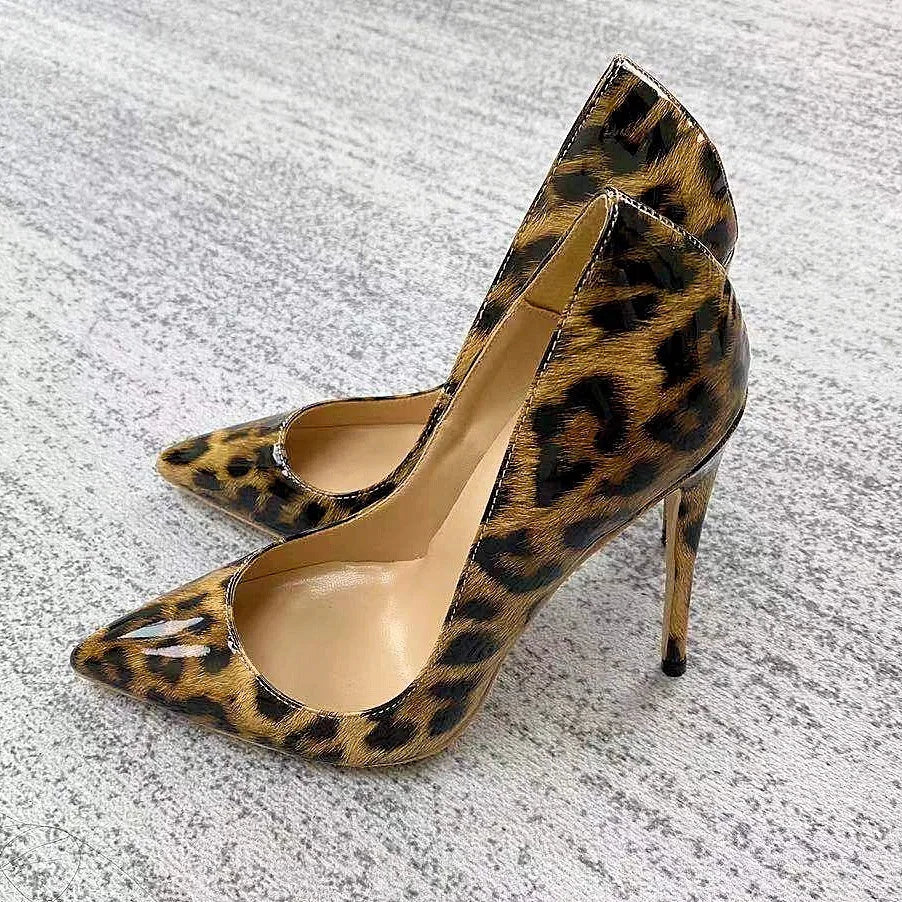 Women Leopard Print High Heels 8CM 10CM 12CM Stiletto Fashion Gradient Color Single Shoes Female Shallow Mouth Pointed Toe Pumps