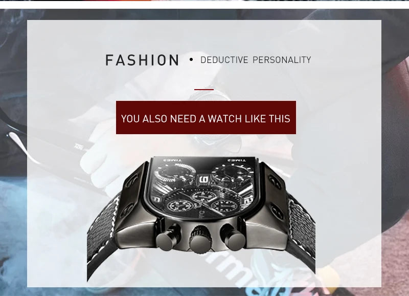 Oulm Top Men's Watches Mens Quartz Casual Leather Strap Wristwatch Sports Man Multi-Time Zone Military Male Watch Clock Relogios