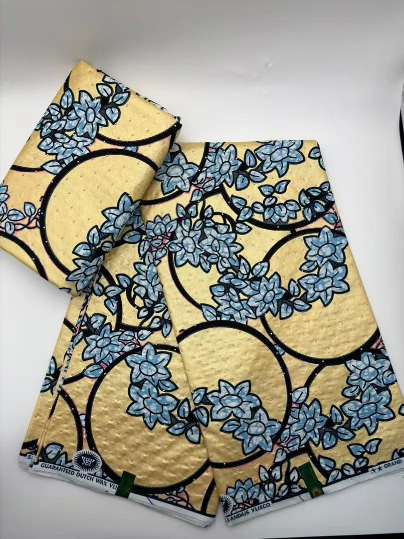 African Wax | Fabric Wax WIth Stones | Wax Block Fabrics For Women Dress, 6 Yards Wax Tissu