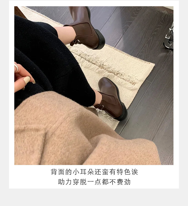 2026 Autumn/Winter Ankle Boots Women Basic Chelsea Botas Mujer Low Thick Heels Short Booties PU Leather Slip On Stretch Botines