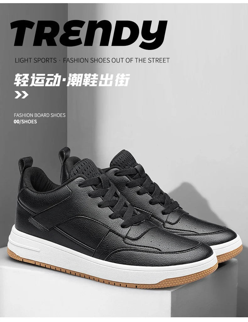 Men Genuine Leather Casual Shoes Men Sneakers Men Skateboard Shoes Comfortable Platform Male Footwear Height Increase Insole 6-8