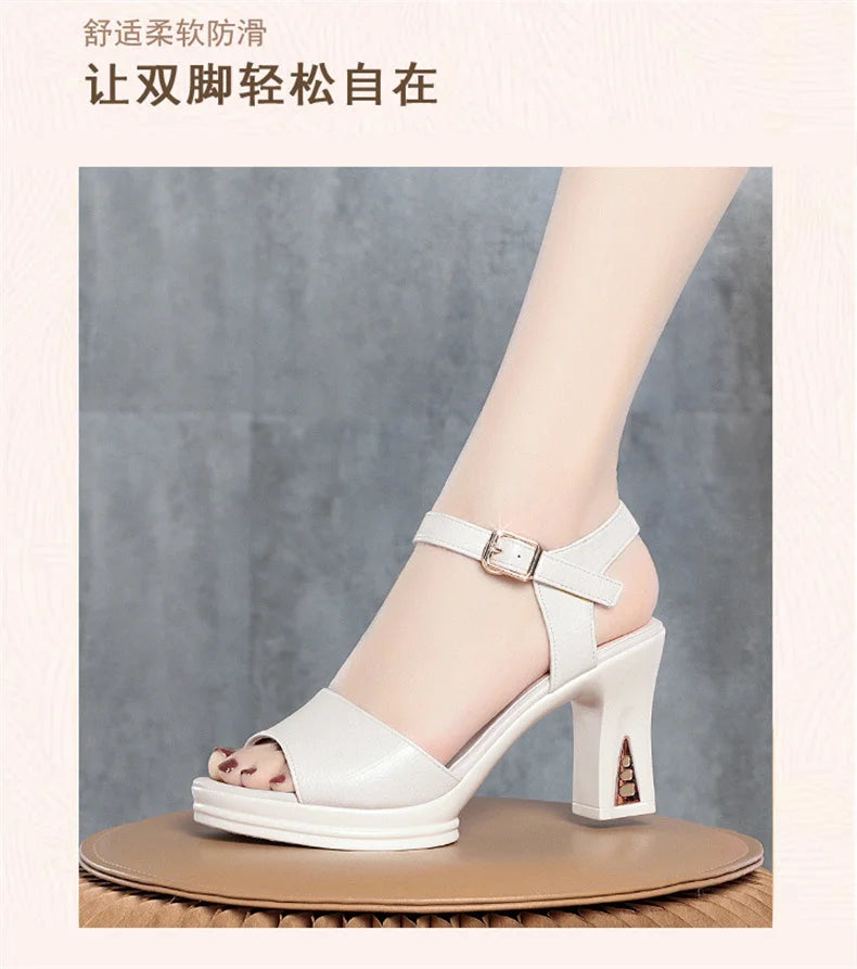 New Size 34-40  Summer Women Fashion Fish Mouth Platform High Heels Buckle Soft Bottom Sandals Waterproof Platform  Office Model