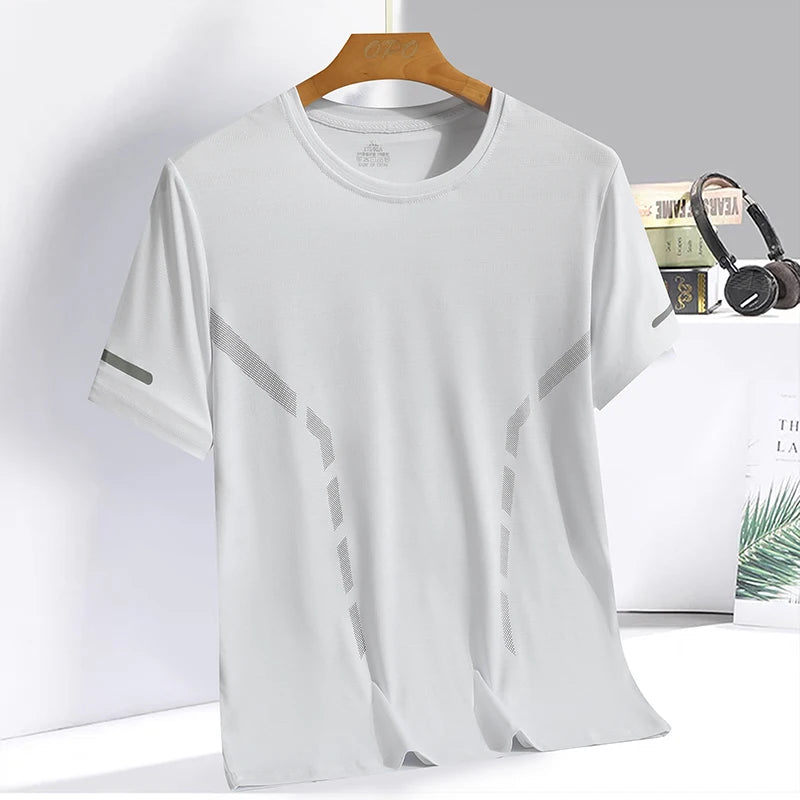 Summer ice silk short sleeved T-shirt for men and women, quick drying and breathable sports top, outdoor running duanT