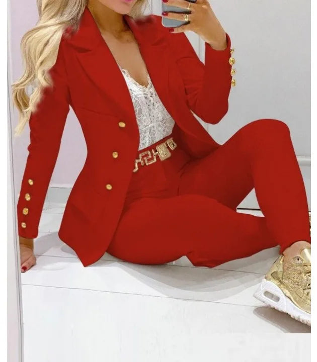 Womens Autumn Two Piece Coat And Pants Set Casual Jacket Trousers 2023