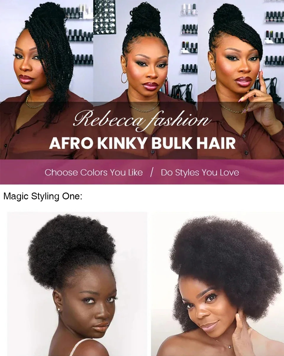 QVR Afro Kinky Bulk Hair No Attachment QVR Afro Curly Bulk Human Hair Rebecca Virgin Remy Dreadlock 50G/Pack Highlight Braids