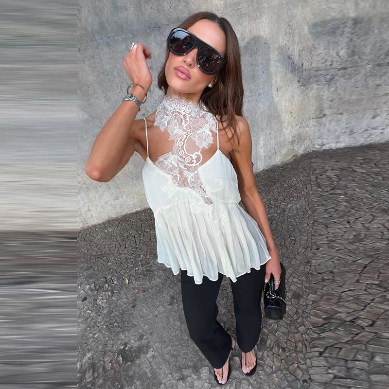 Lace Women's Top Cami Tank Top Cutout Bandeau Cami Ruched Hem Design Solid Minimalist Design 2026 Summer Style