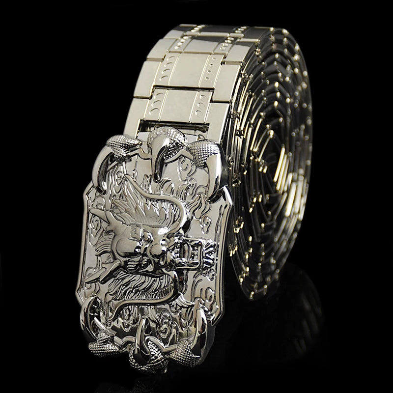 Men's belt Stainless steel Belt Retro Dragon metal Belt Gold Color Charm Belt Hip Hop Punk Strap self-defense luxury Belt male BAZAARHUBO